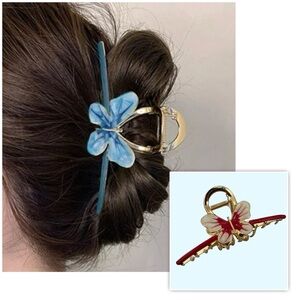 Enameled Metal Hair Clip Claw Red-Pink Butterfly